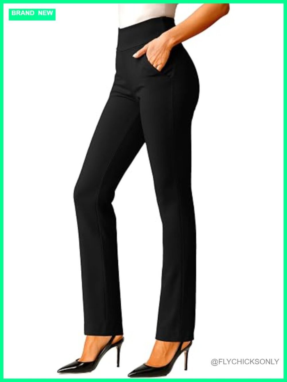 High Rise Straight Slacks - Tummy Control - Pull On - Pockets